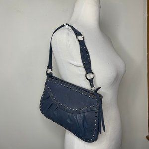Sorial New York Small Blue Gray Leather Studded Shoulder Clutch Wristlet Bag